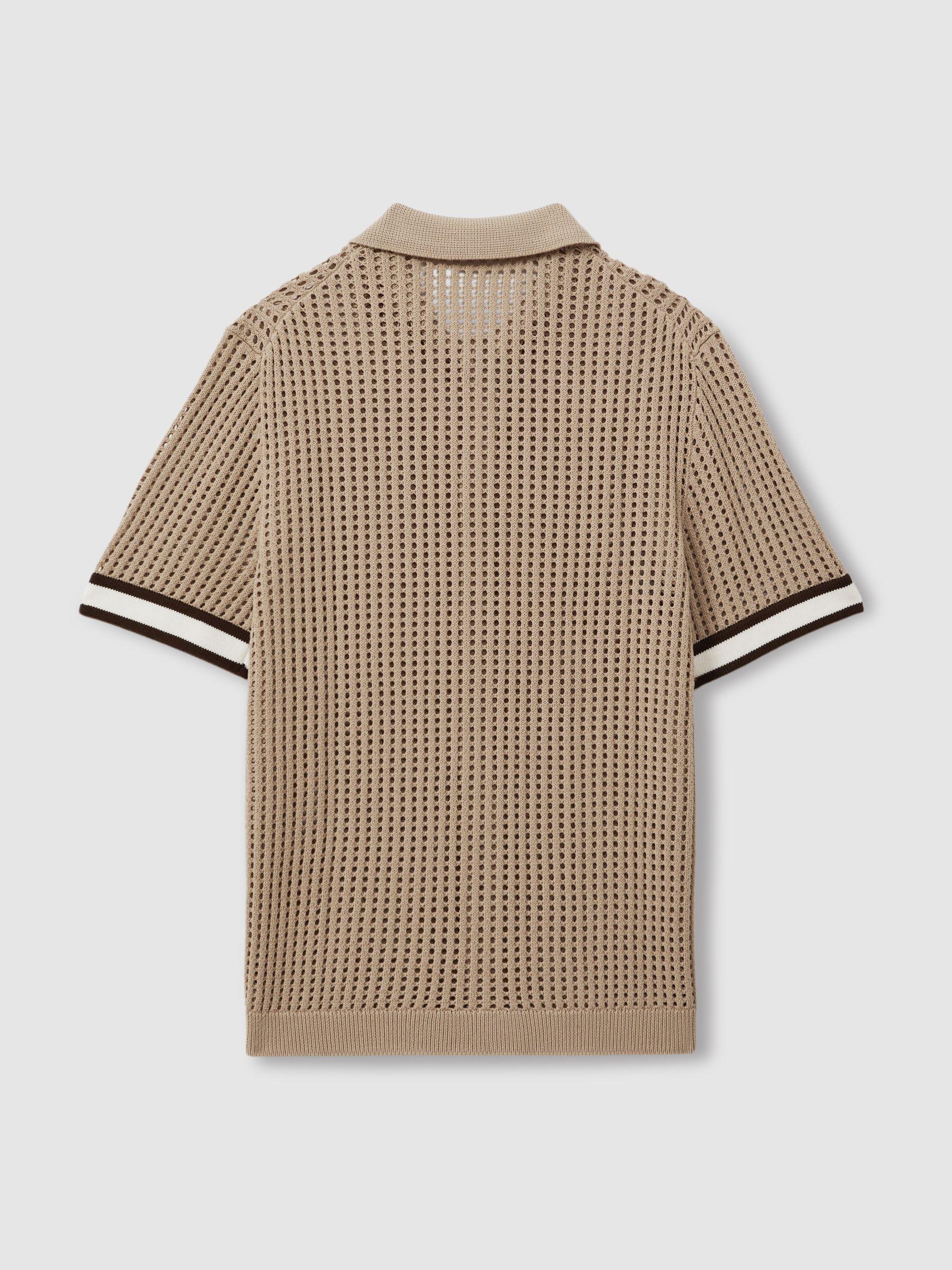 Reiss | Ché Open-Stitch Cuban Collar Shirt in Camel Product Image