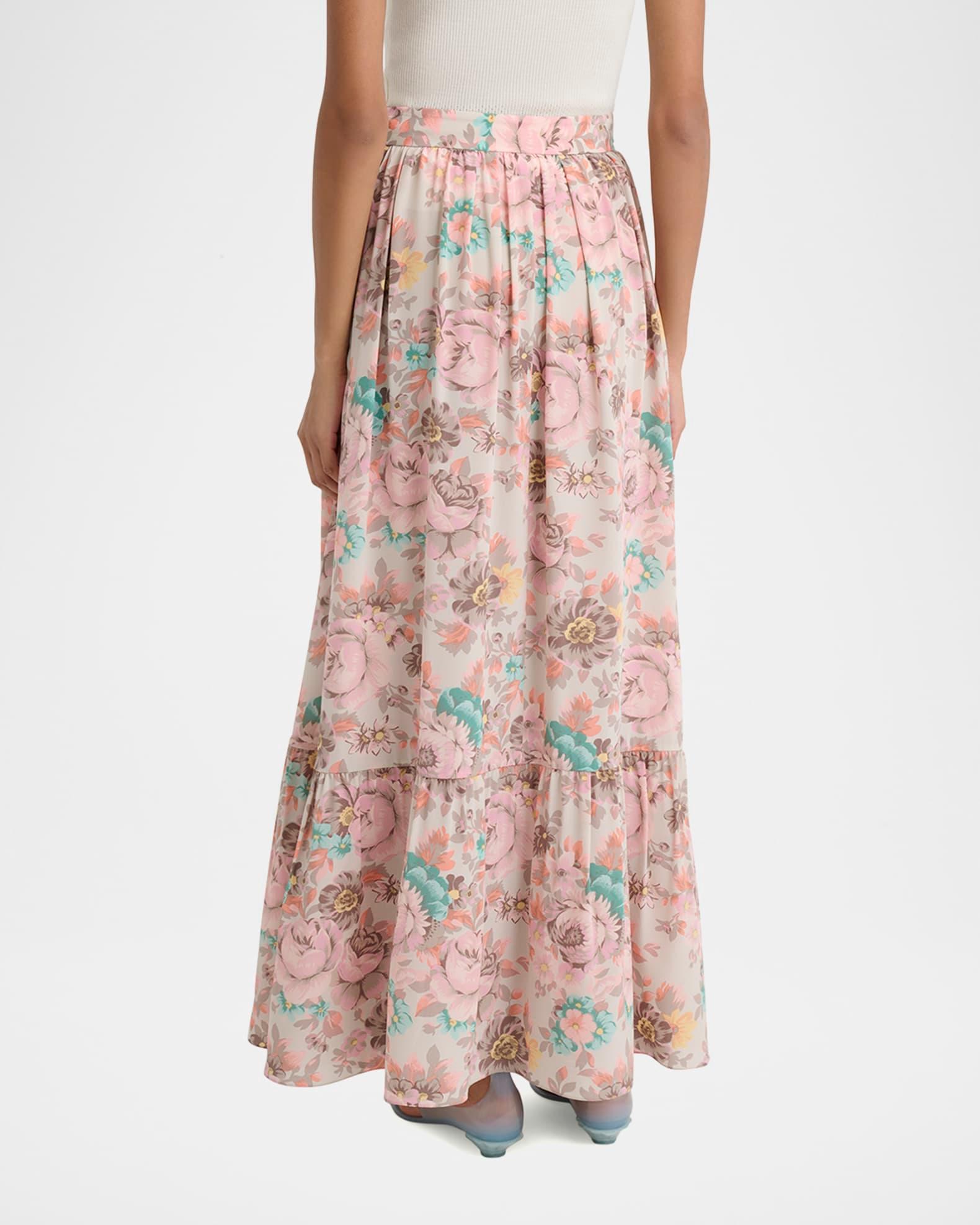 Belted Floral-Print Silk Maxi Skirt Product Image