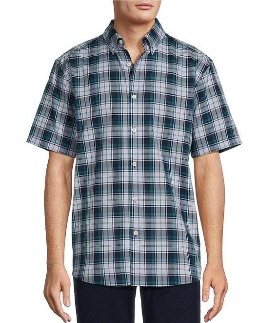 Roundtree & Yorke Short Sleeve Medium Plaid Oxford Sport Shirt Product Image