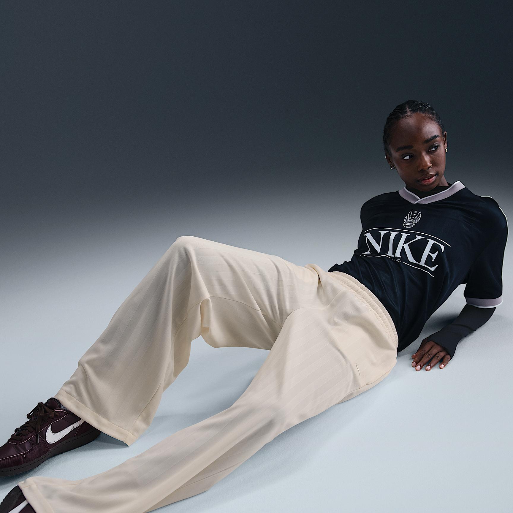 Womens Nike Sportswear Mid-Rise Loose Jacquard Striped Track Pants | HV5133-110 Product Image