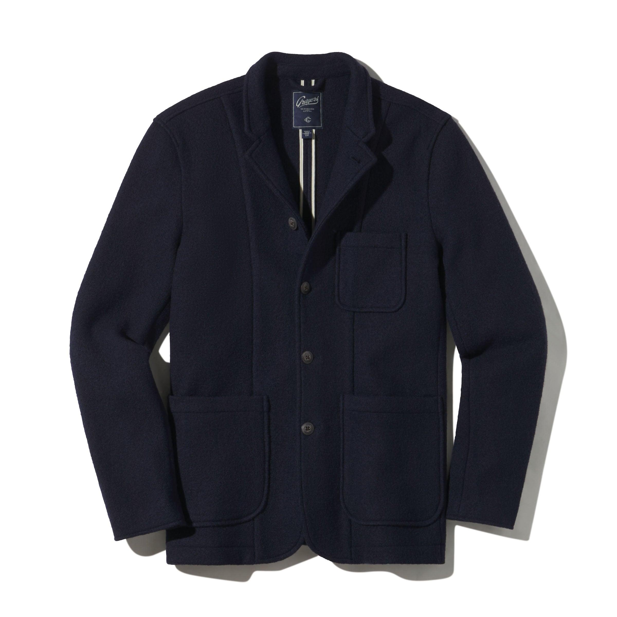 Burnham Knitted Wool Blazer - Navy Product Image
