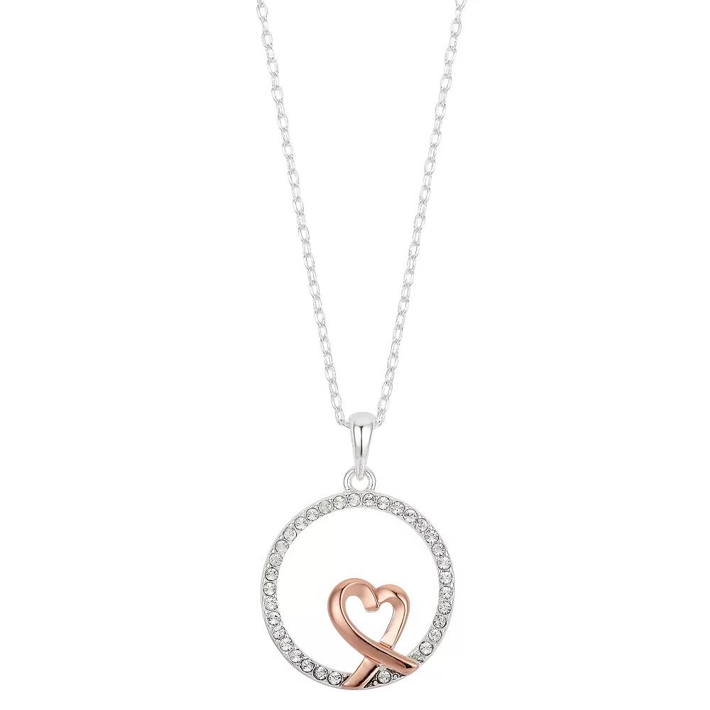 Brilliance Two Tone Crystal Heart Round Necklace, Women's, Size: 18" Product Image