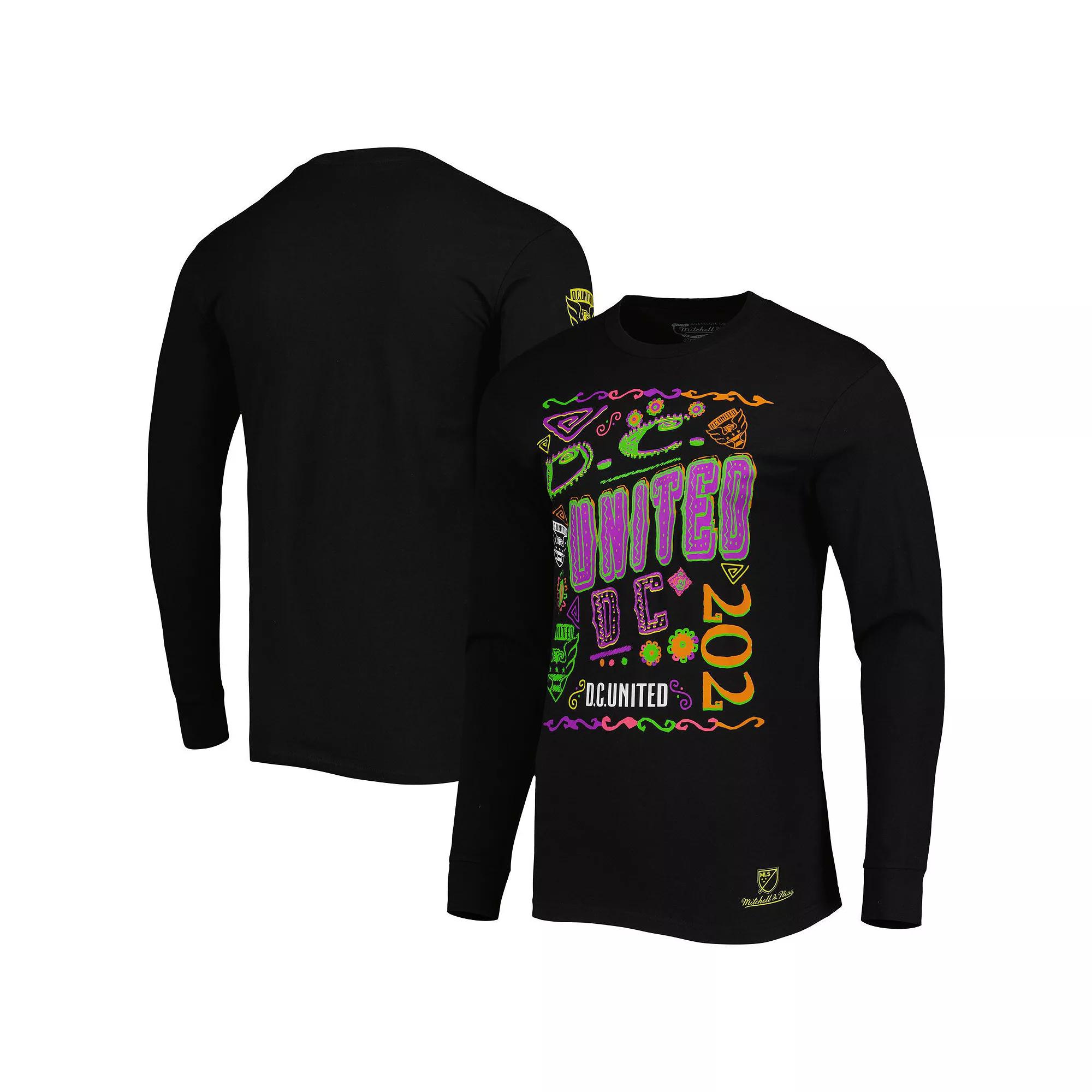Men's Mitchell & Ness Black D.C. United Papel Picado Long Sleeve T-Shirt,  Product Image