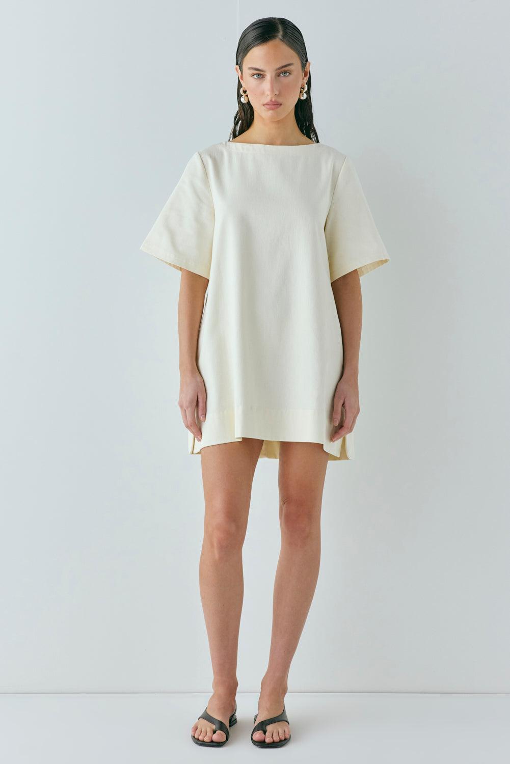 Suki Denim Mini Dress Cream Product Image
