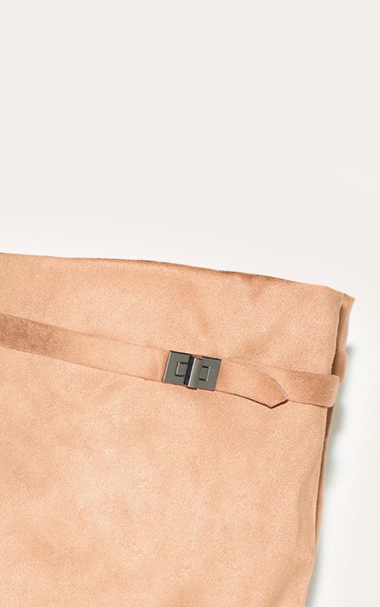 Camel Faux Suede Point Toe Fold Over Knee Block Heeled Boots Product Image