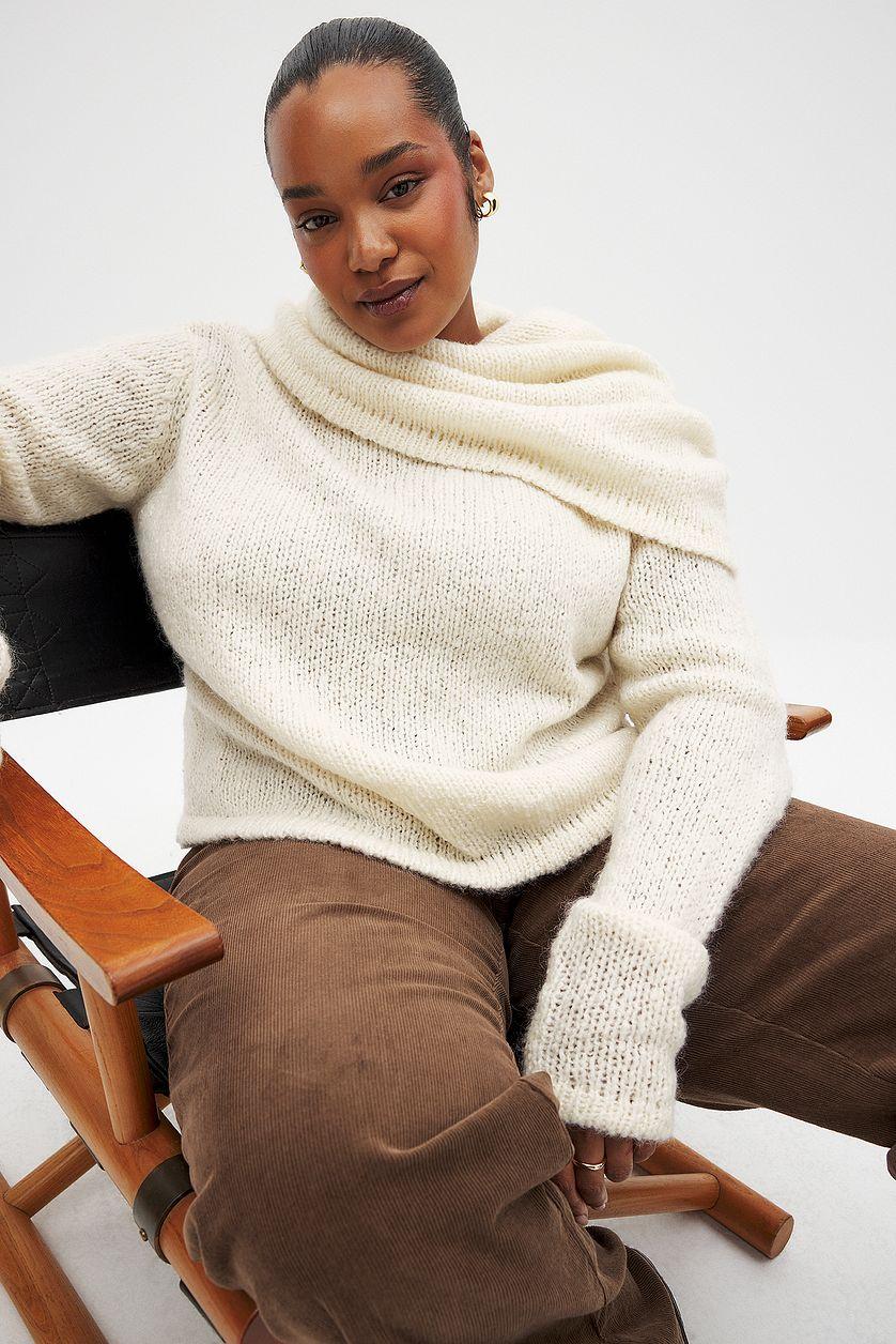 Wool Blend Neck Detail Overlap Sweater Product Image