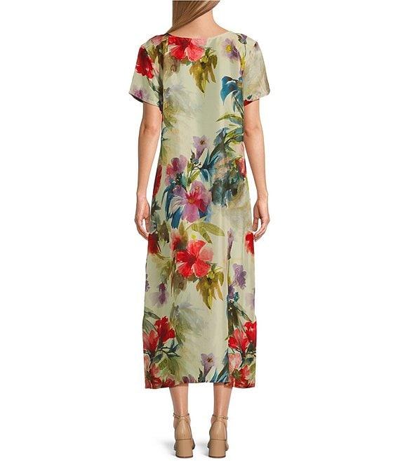 Bryn Walker Wesley Silk Fiori Print Round Neck Short Sleeve A-Line Midi Dress Product Image