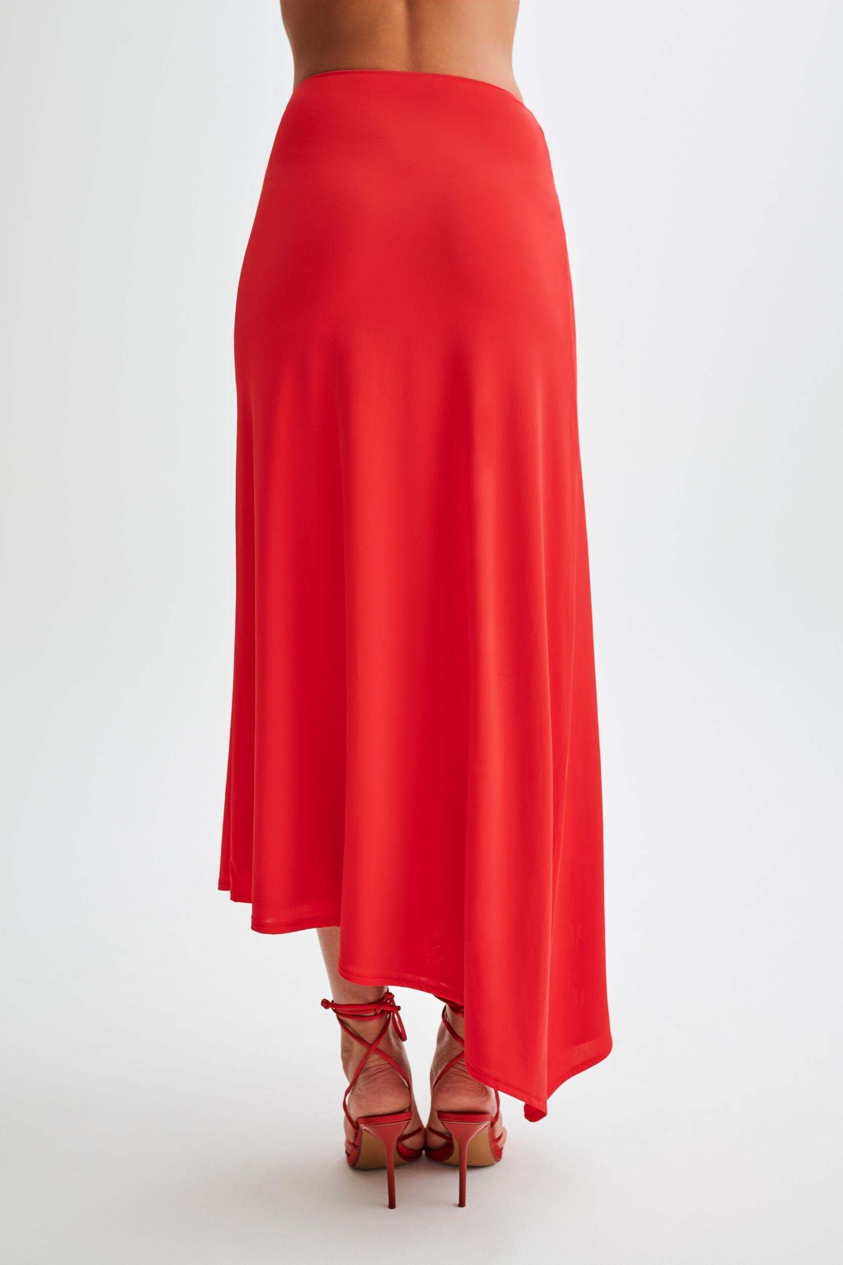 Bea Asymmetrical Slinky Maxi Skirt - Pomegranate Product Image