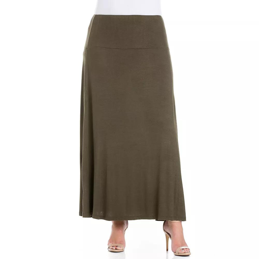 Plus Size 24Seven Comfort Apparel Comfortable Fit Elastic Waist Maxi Skirt, Women's, Size: 2XL, Green Product Image