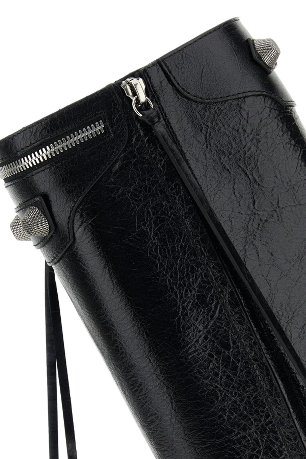 BALENCIAGA Brushed Leather Cagole Boots With Studs And Zips 10cm In Black Product Image