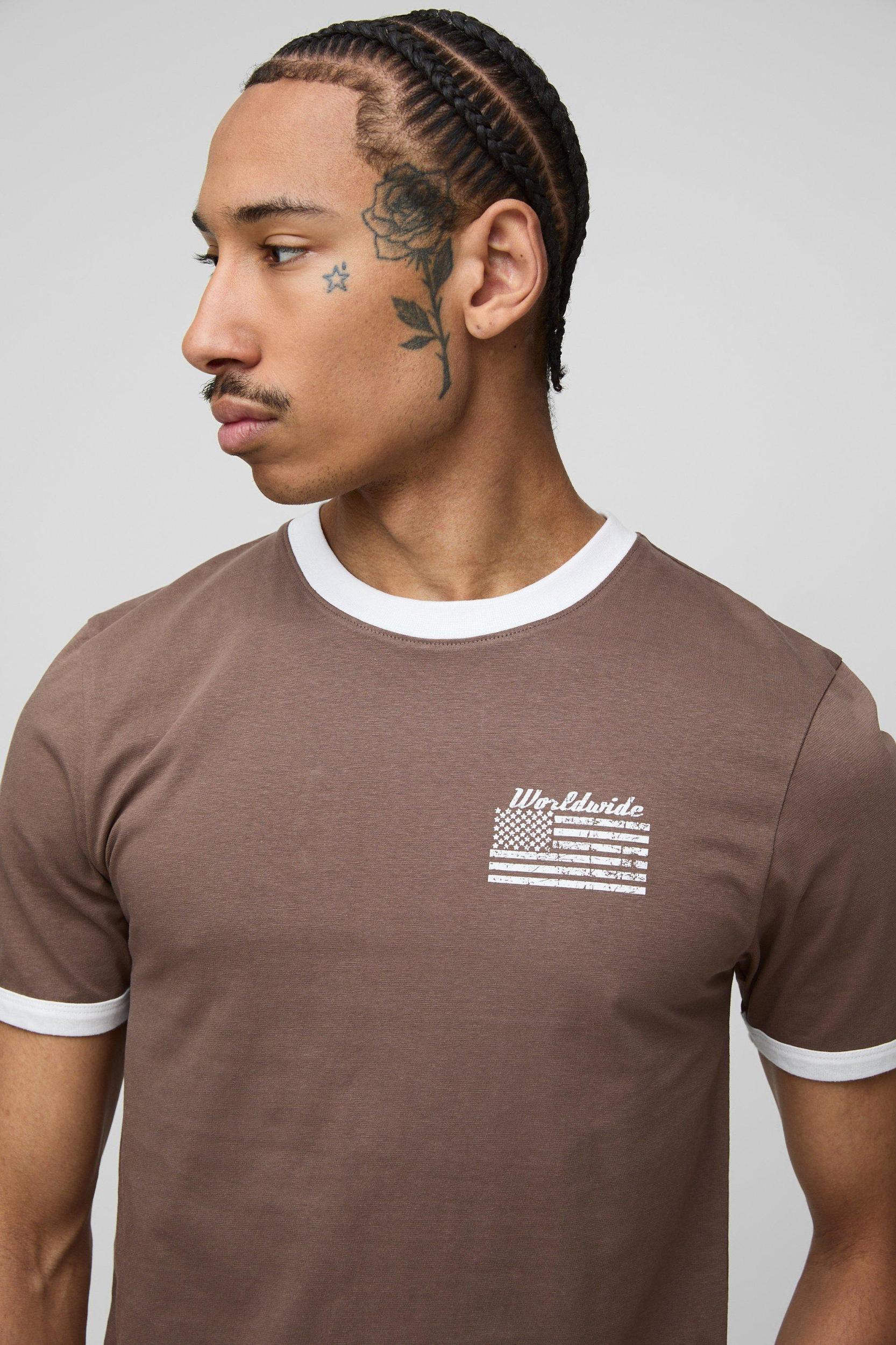 Muscle Fit USA Ringer T-Shirt | boohooMAN USA Product Image