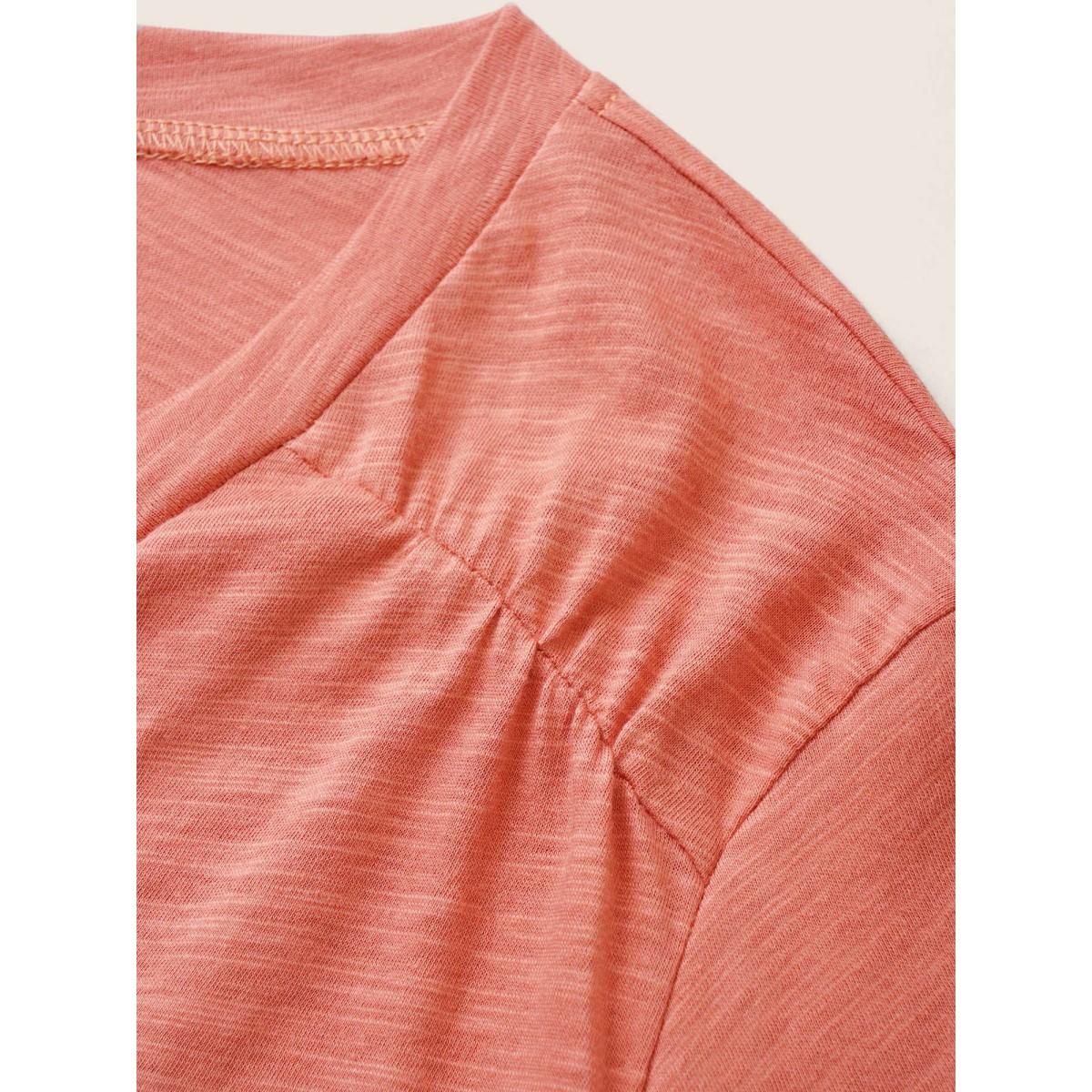 Plus Size Plain Ruffle Sleeve Heather V Neck T-shirt Rust Women Casual Plain V-neck Everyday T-shirts BloomChic 26/4X Product Image