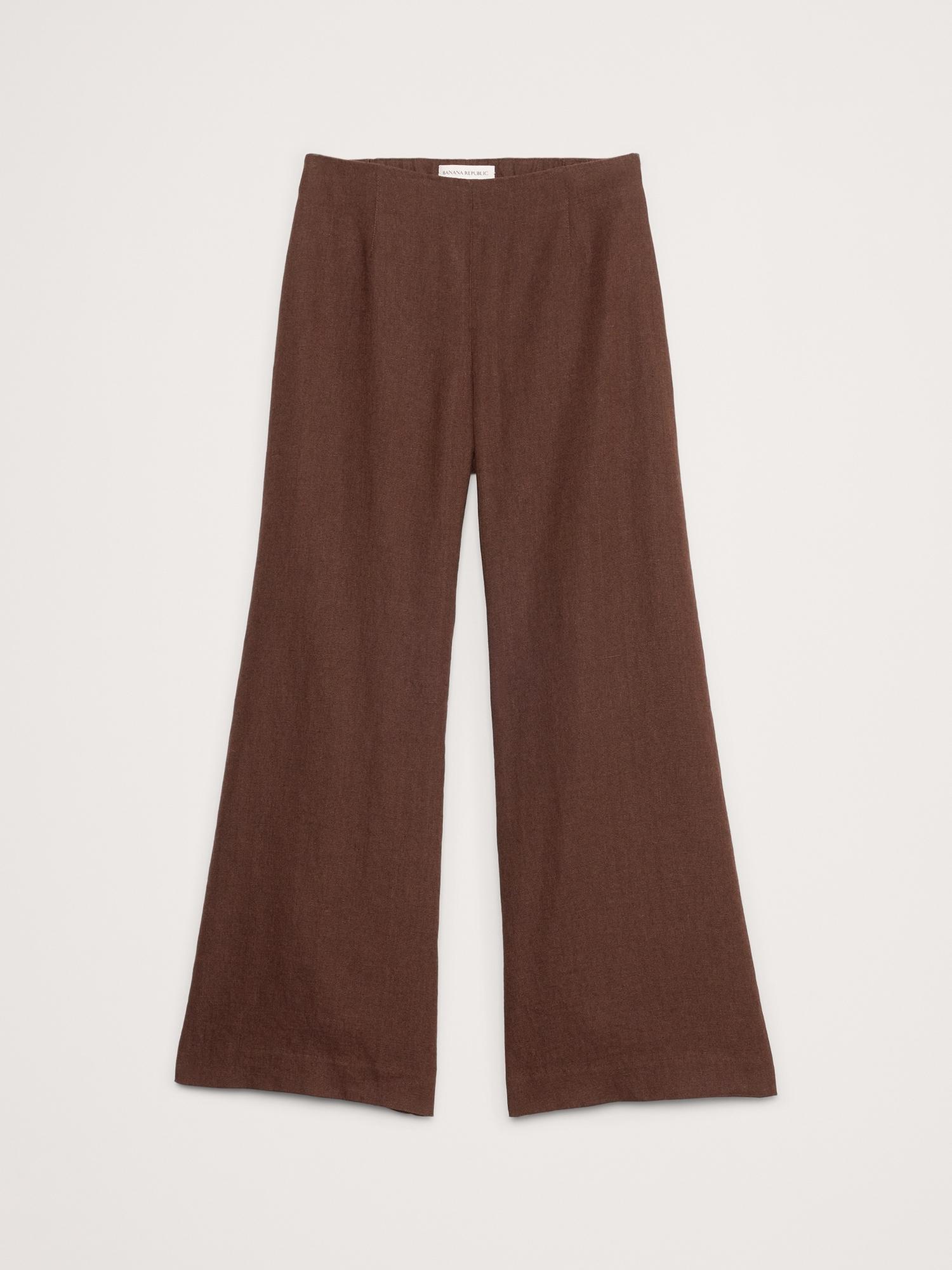 Mid-Rise Kick-Flare Lace-Trim Linen Ankle Pant Product Image