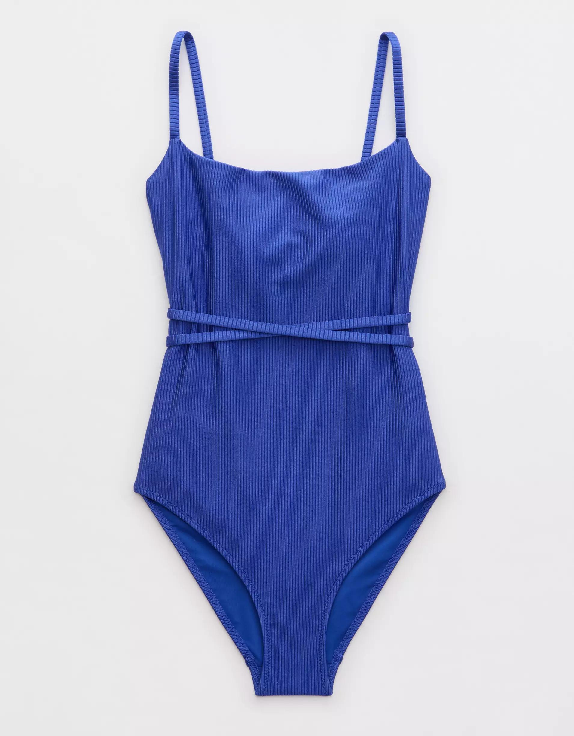 Aerie Shine Rib Strappy Scoop Full Coverage One Piece Swimsuit Product Image