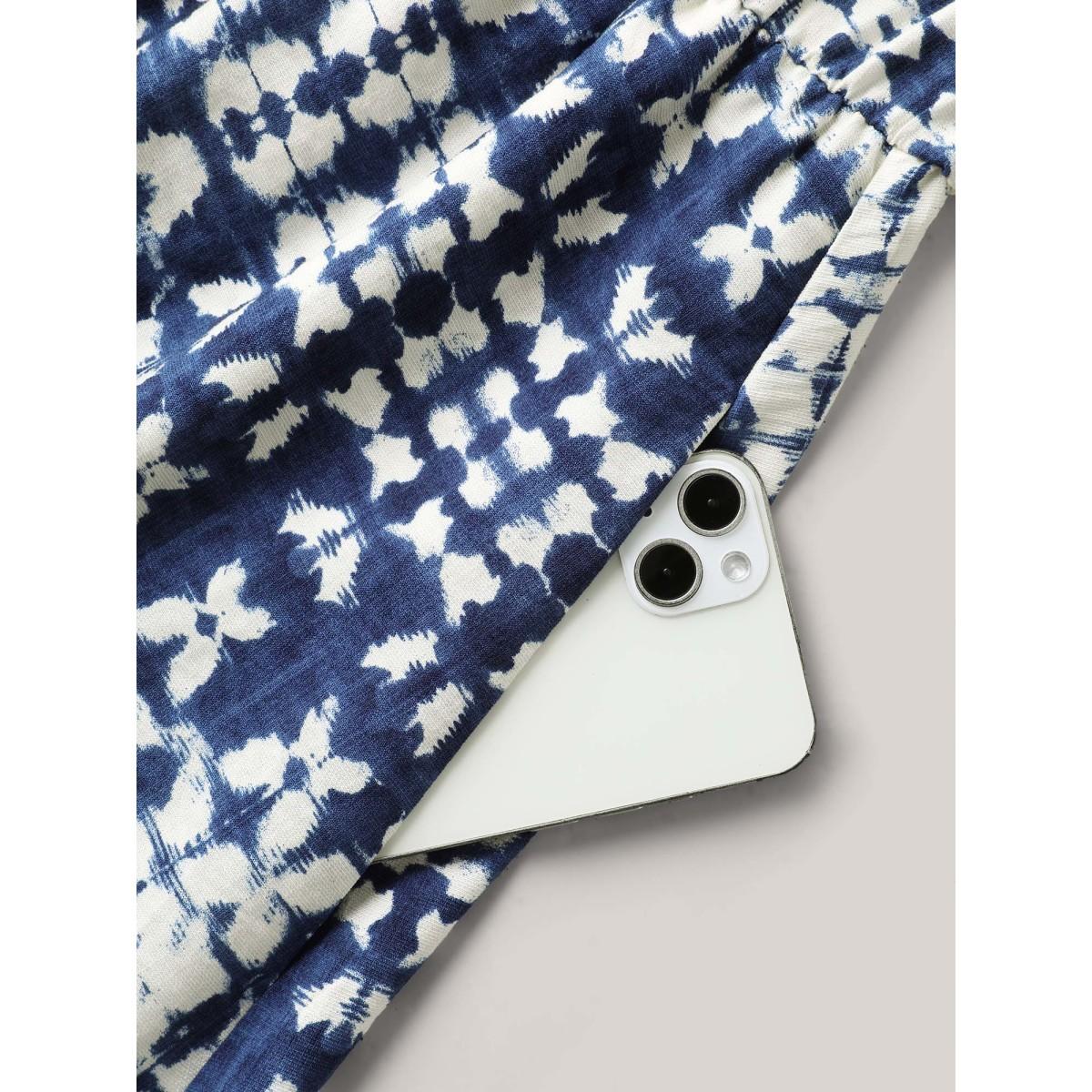 Plus Size Tie-Dye Print Neck Tie Midi Dress DarkBlue Women Round Neck Sleeveless Curvy BloomChic 30/6X Product Image