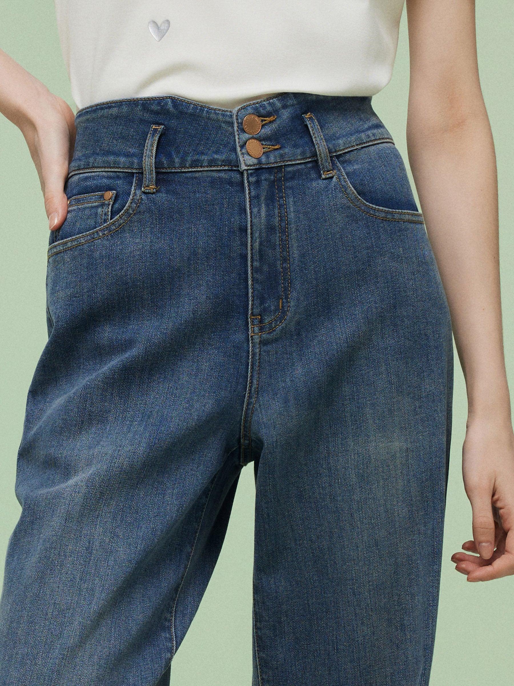 Denim Women High-Waisted Straight Leg Jeans Product Image