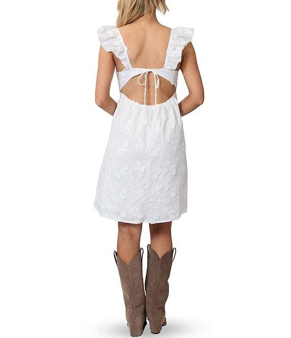 Stevie by Steve Madden Embroidered Flutter Sleeve V-Neck Babydoll Mini Dress Product Image