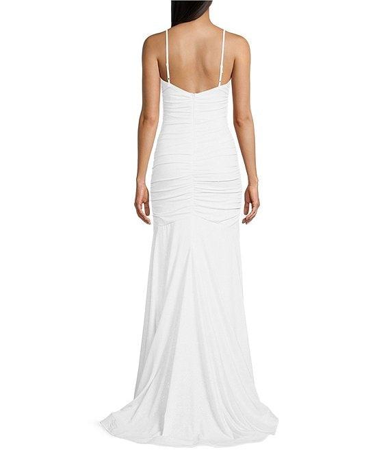 B. Darlin Glitter Ruched Cowl Neck Long Dress Product Image