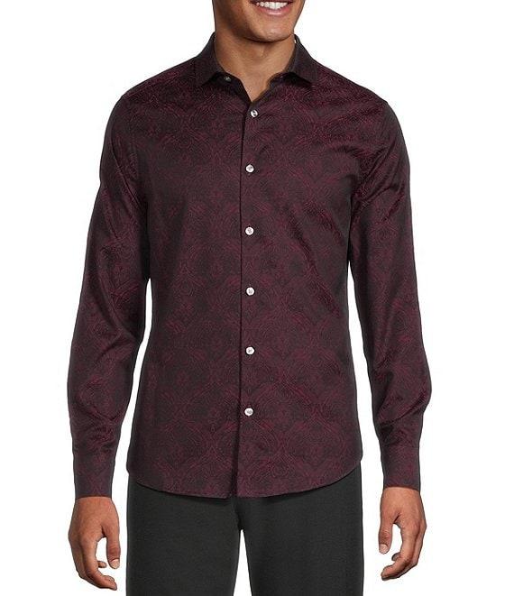 Murano Slim Fit Sating Jacquard Long Sleeve Woven Shirt Product Image