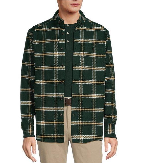 Roundtree & Yorke Long Sleeve Heavyweight Twill Windowpane Plaid Shirt Jacket Product Image
