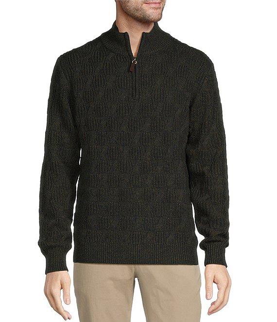 Roundtree & Yorke Long Sleeve Textured Cable Knit Solid Quarter-Zip Sweater Product Image