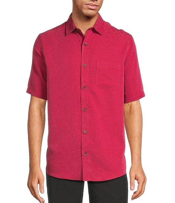 Caribbean Palm Paradise Jacquard Solid Short Sleeve Woven Shirt Product Image