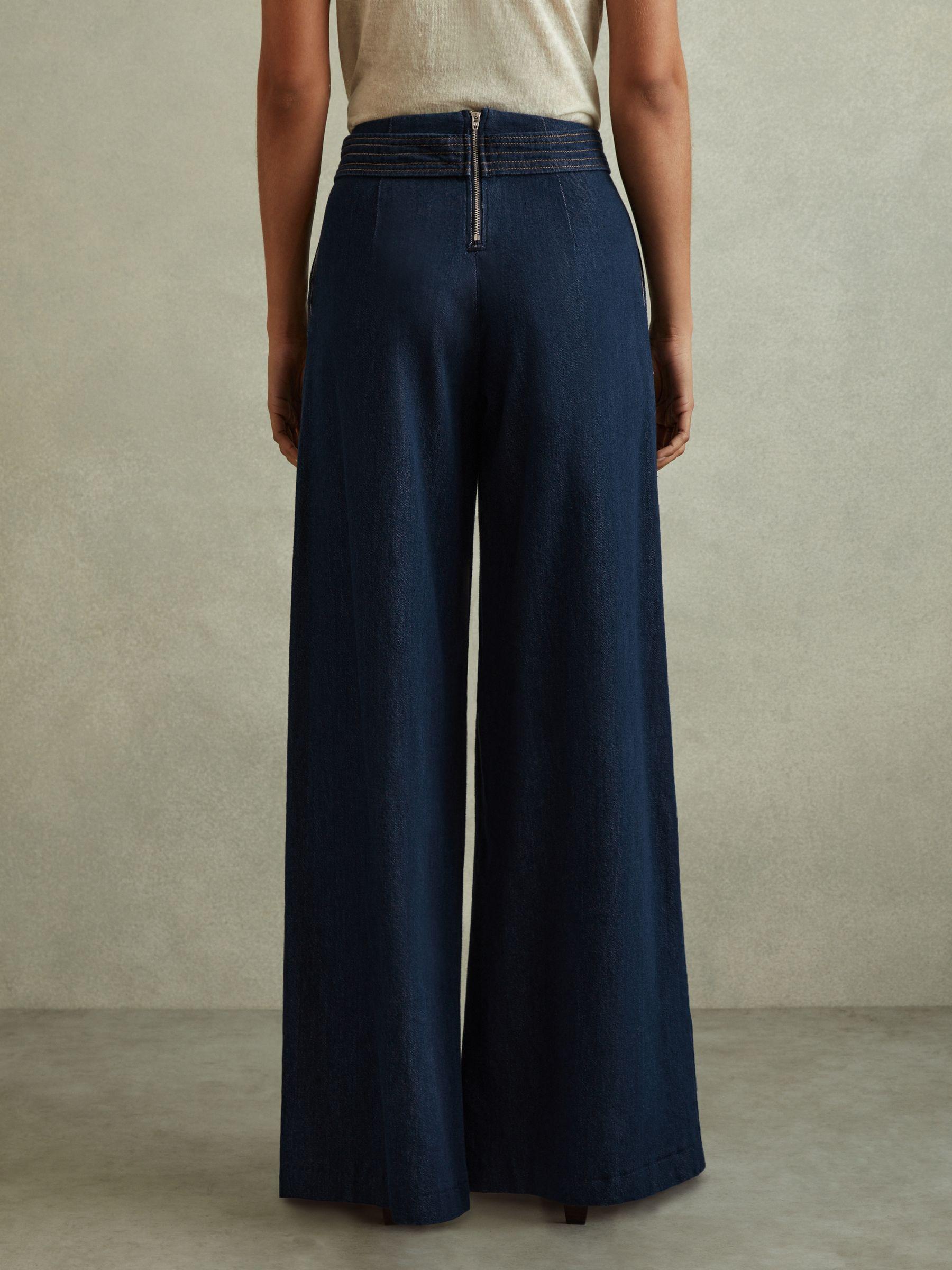 Belted Wide Leg Jeans in Dark Blue Product Image