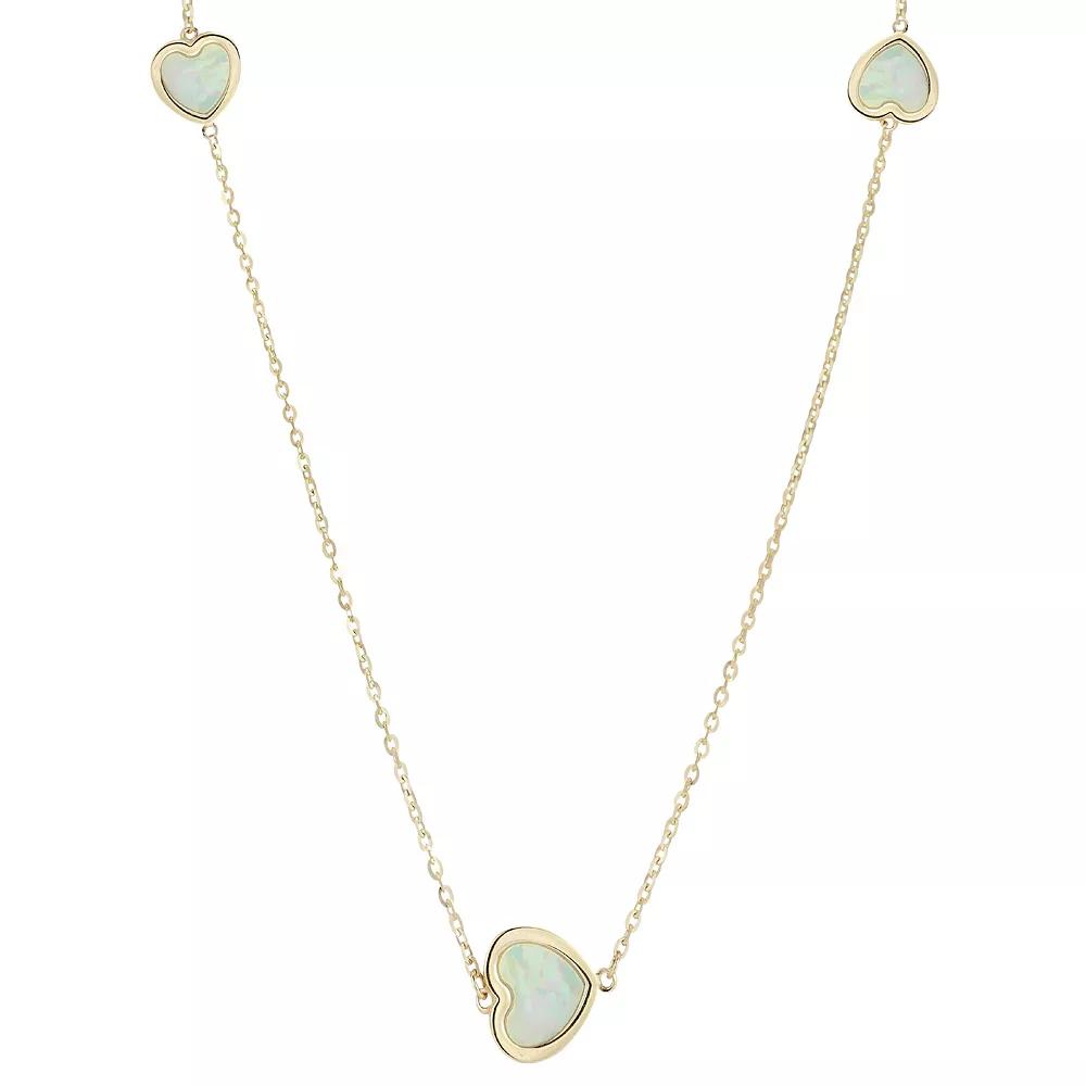 LUMINOR GOLD 14k Gold Gemstone 3-Heart Station Necklace, Women's, Size: 18", M Of White Product Image