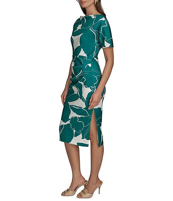 Donna Karan Scuba Boatneck Short Sleeve Midi Sheath Dress Product Image