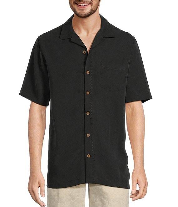 Caribbean Solid Pick Stitch Short Sleeve Woven Camp Shirt Product Image