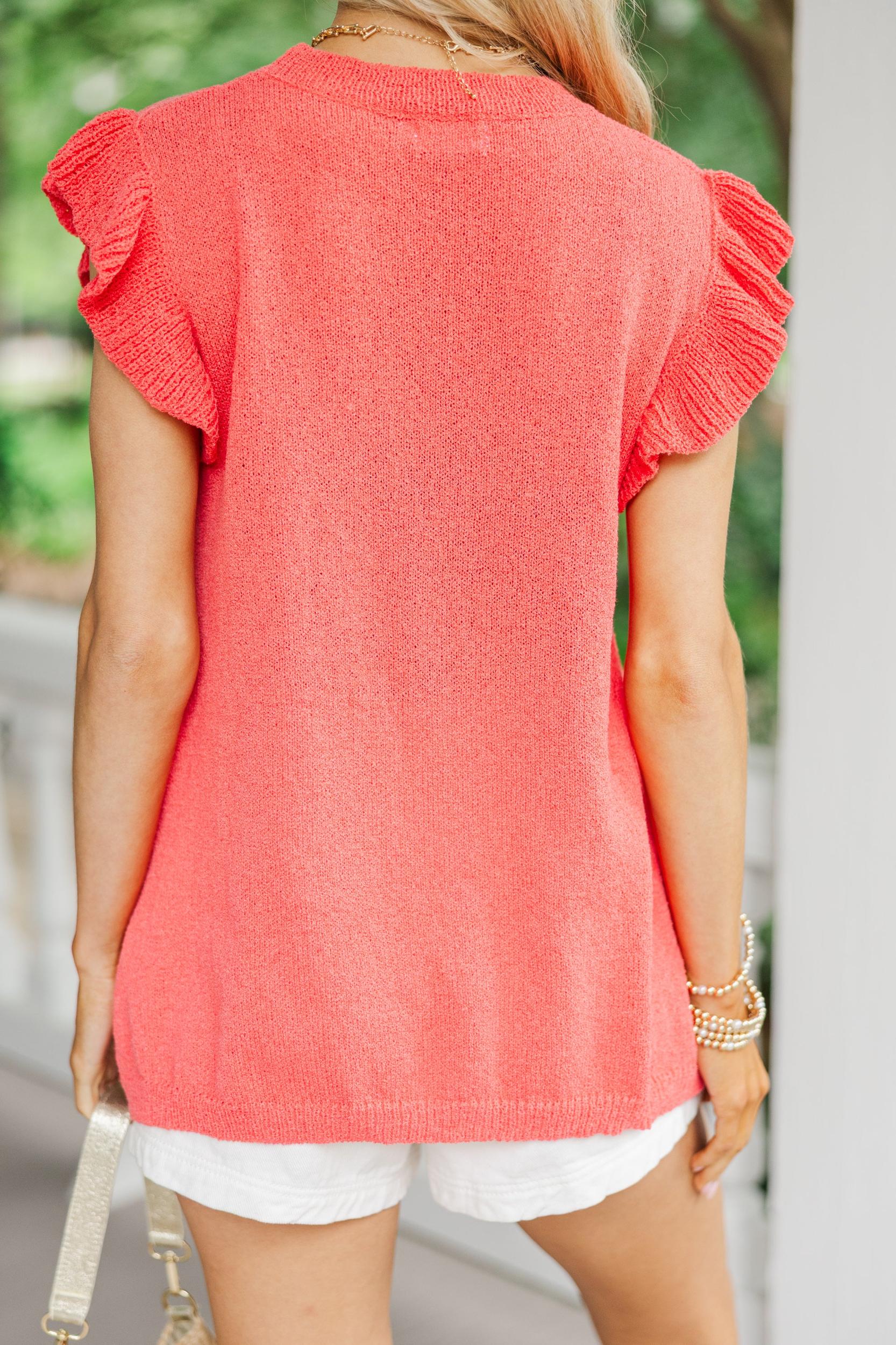 Certain Joy Coral Knit Top Female Product Image