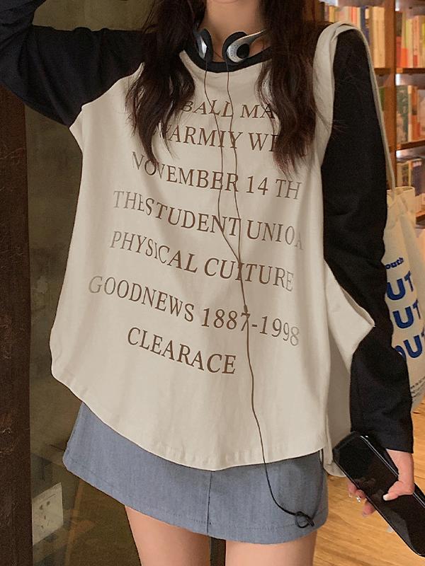 Letter Print Raglan Oversized Long Sleeve Tee Product Image