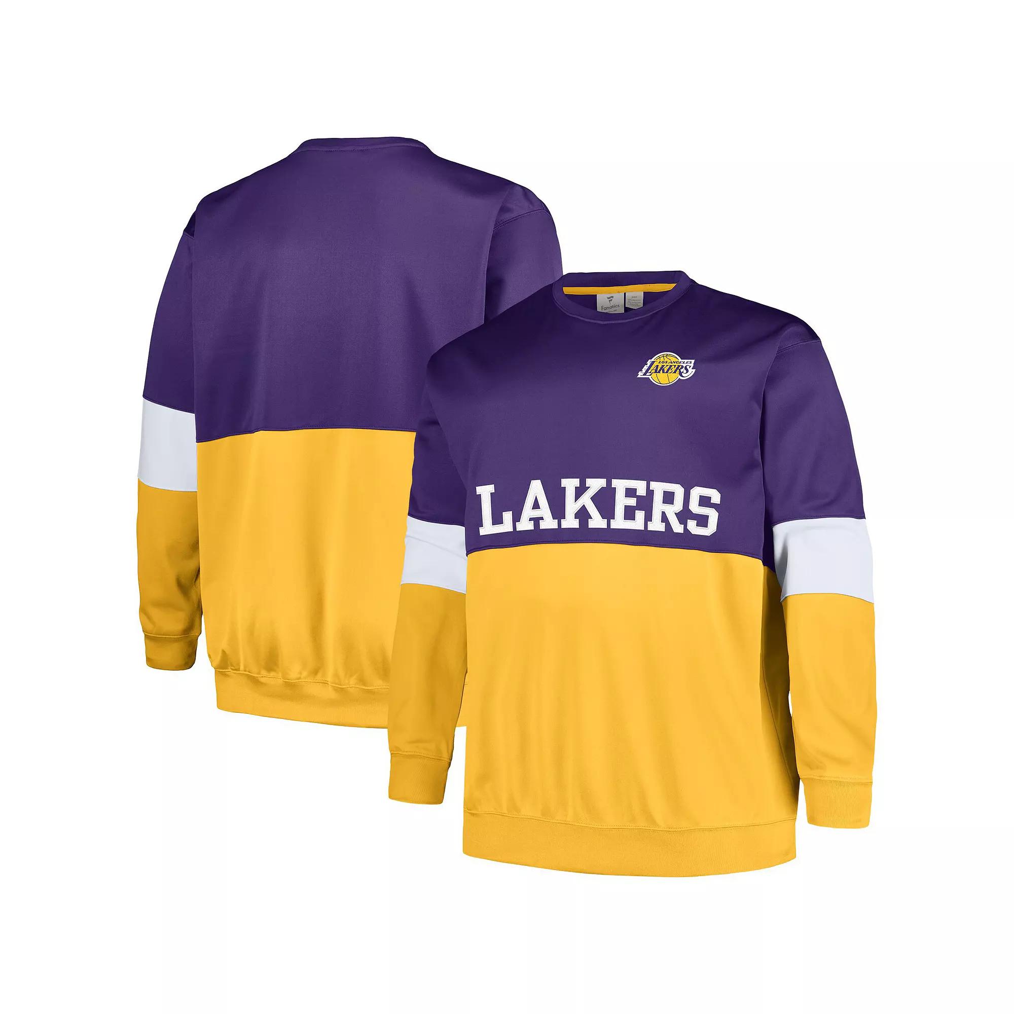 Men's Fanatics Branded Purple/Gold Los Angeles Lakers Big & Tall Split Pullover Sweatshirt,  Product Image