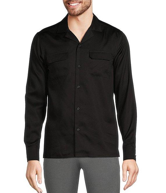 Murano Slim Fit Sateen Solid Long Sleeve Woven Camp Shirt Product Image