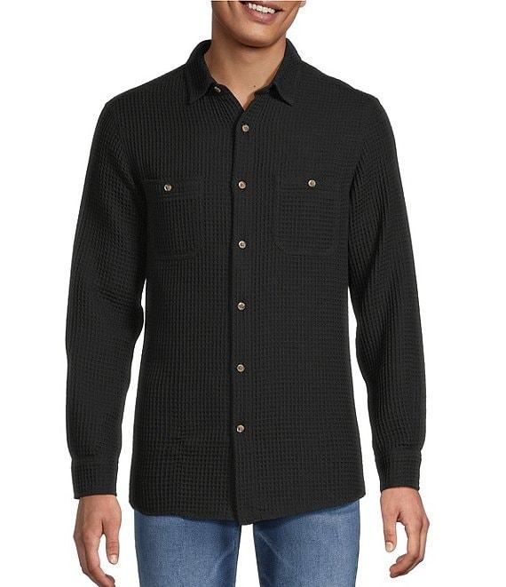 Rowm Big & Tall Long Sleeve Solid Waffle Button Front Shirt Product Image