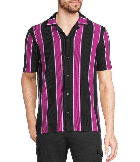Murano Interdimensional Collection Slim Fit Striped Rib Camp Collar Knit Shirt Product Image