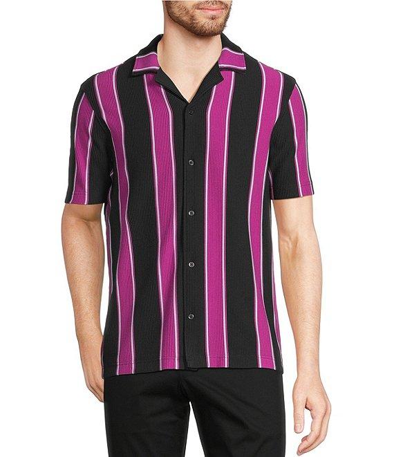 Murano Interdimensional Collection Slim Fit Striped Rib Camp Collar Knit Shirt Product Image