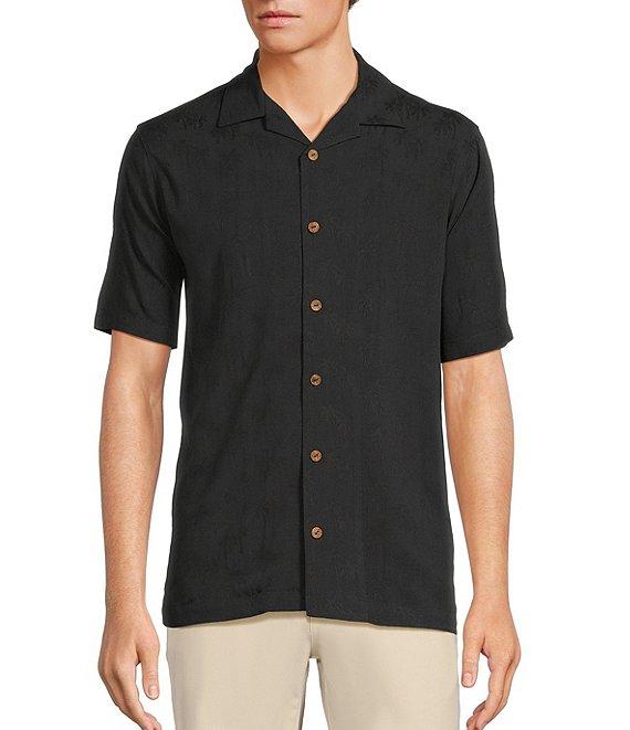 Caribbean Palm Trees Jacquard Short Sleeve Woven Camp Shirt Product Image