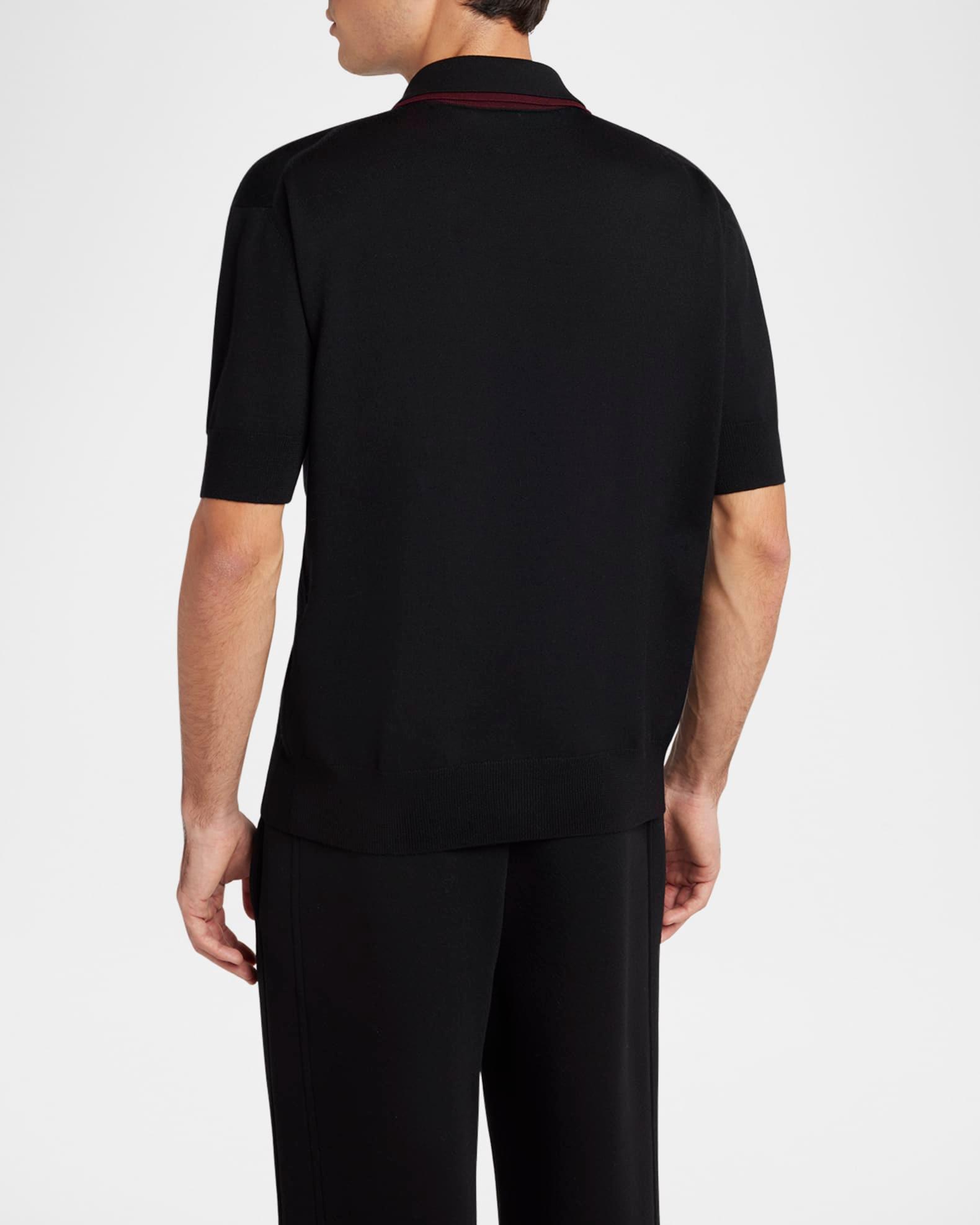 Men's Contrast-Collar Wool Quarter-Zip Polo Shirt Product Image