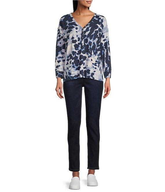 Westbound Cloudy Animal Long Sleeve Henley Neck Top Product Image