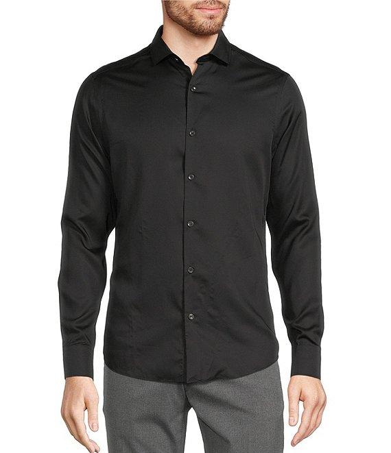 Murano Wardrobe Essentials Slim Fit Solid Sateen Long Sleeve Woven Shirt Product Image