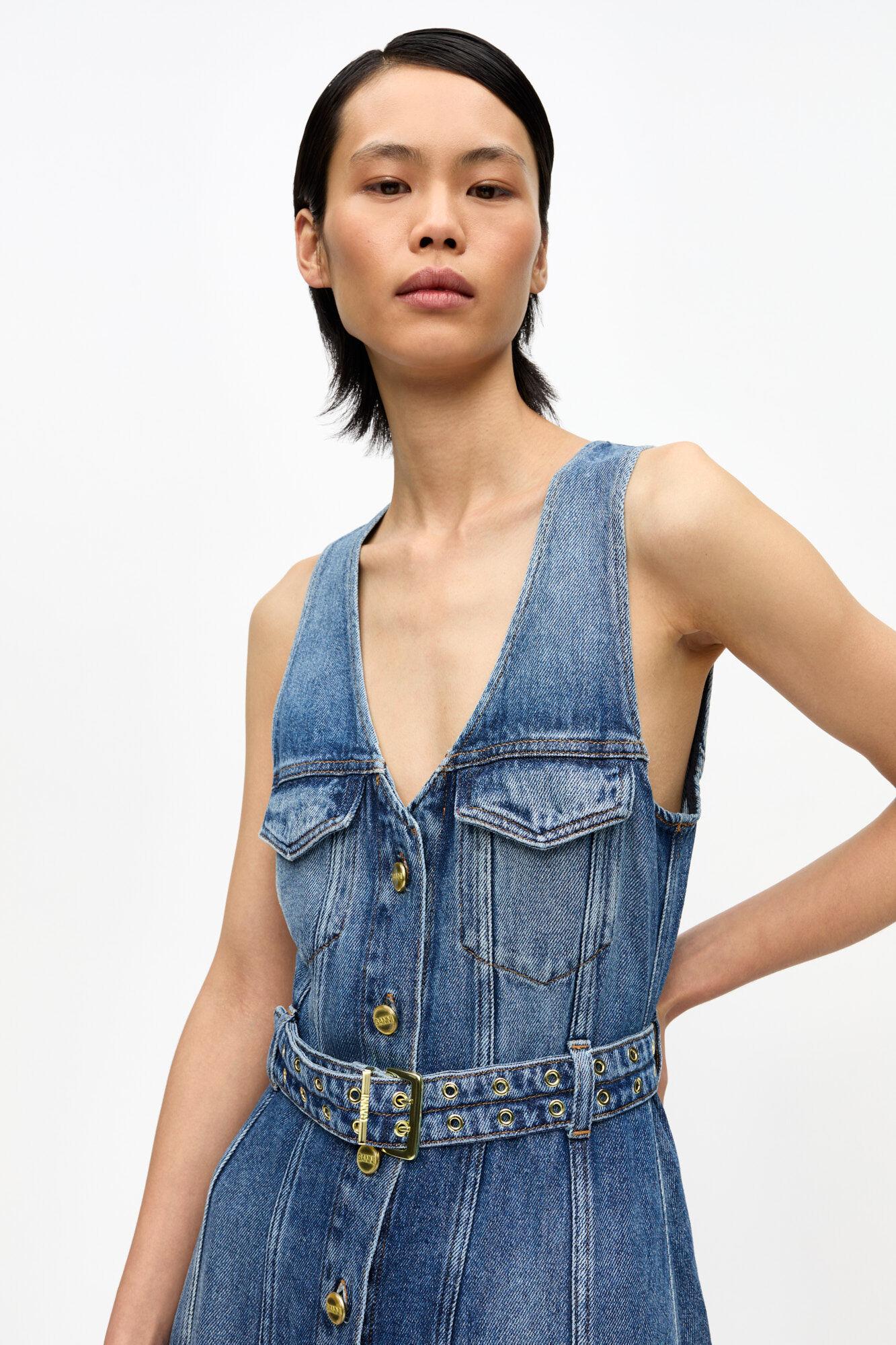 Blue Belted Midi Dress Product Image