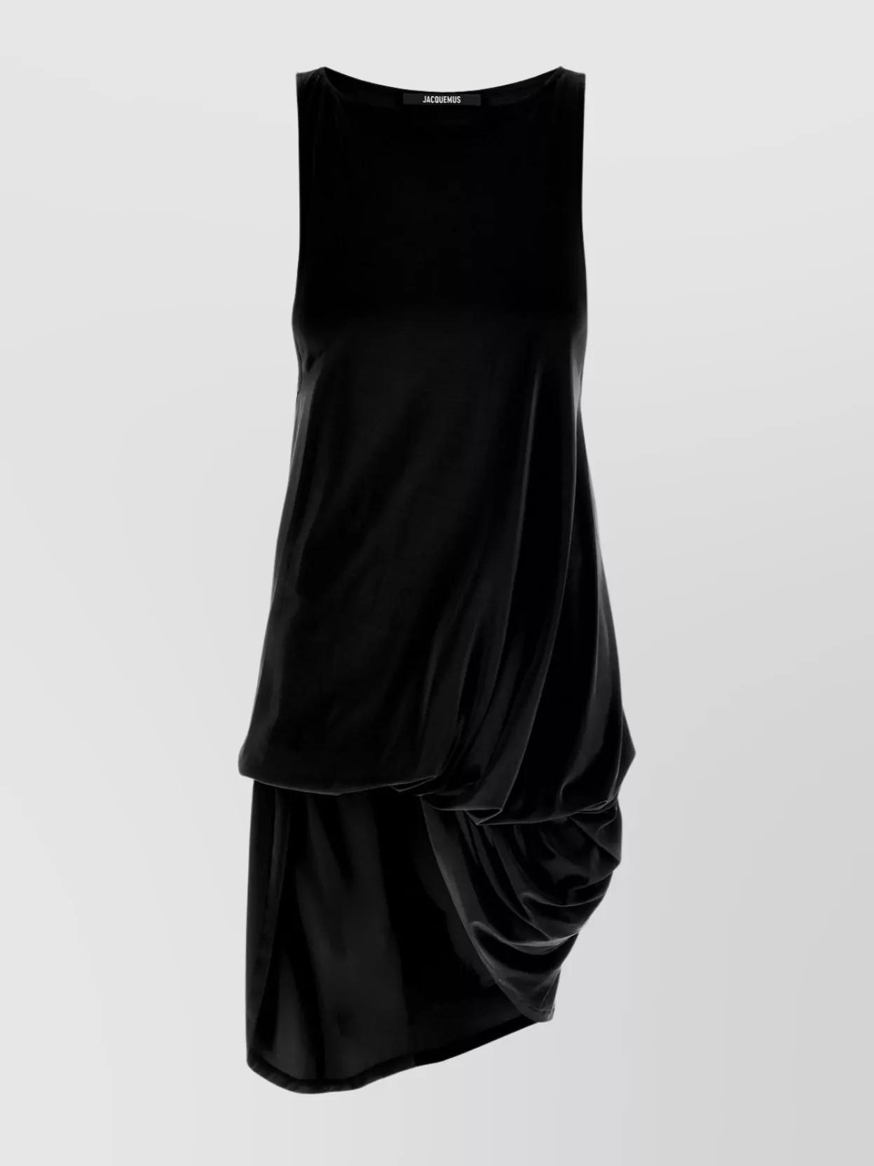 JACQUEMUS Draped Sleeveless Peplum Dress With Asymmetrical Hem In Black Product Image