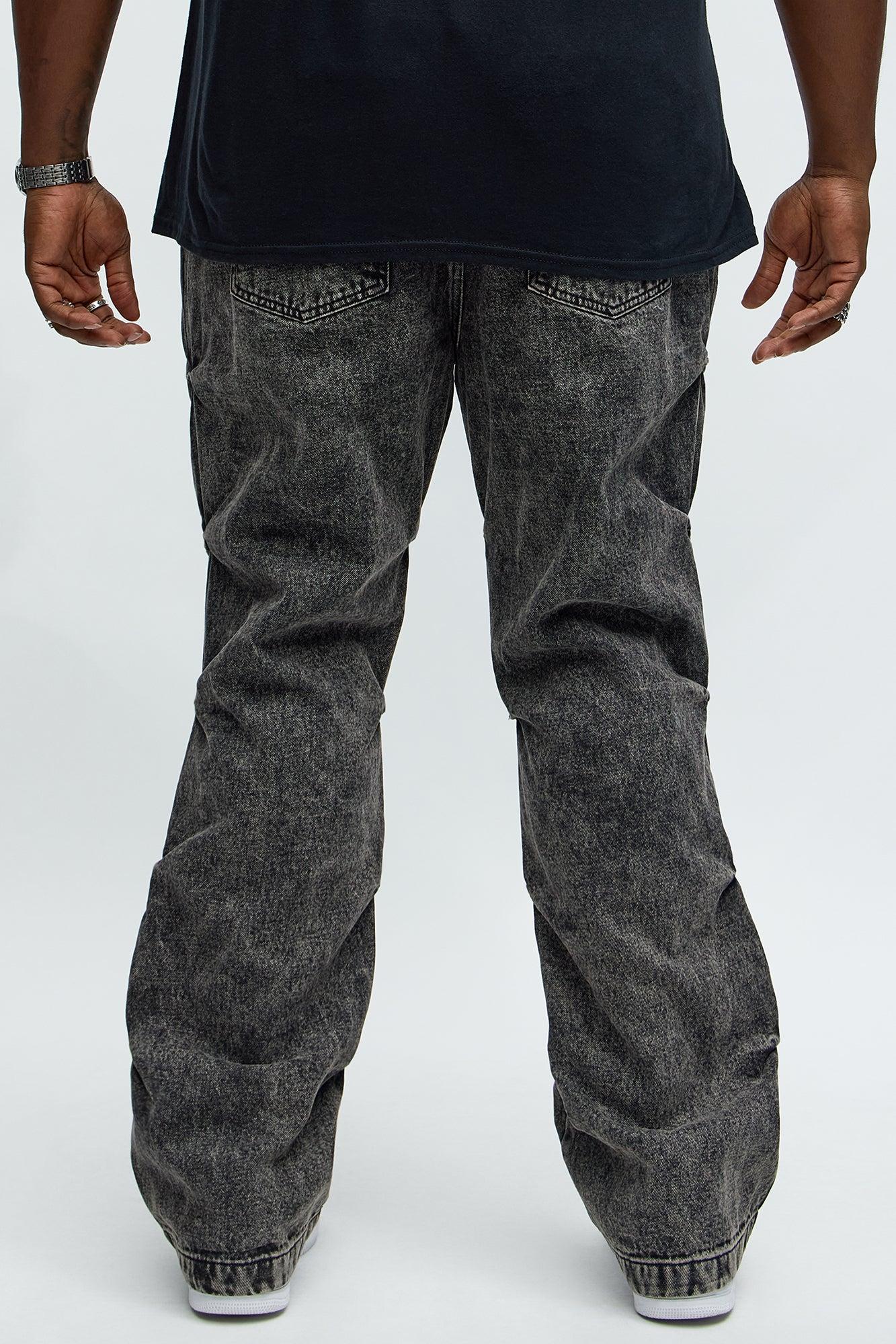Stacked Slim Flare Gathered Jeans - Black Wash Product Image