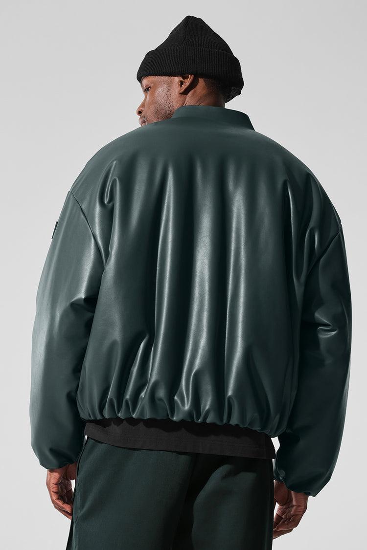 Faux Leather Premier Bomber - Charcoal Green Product Image