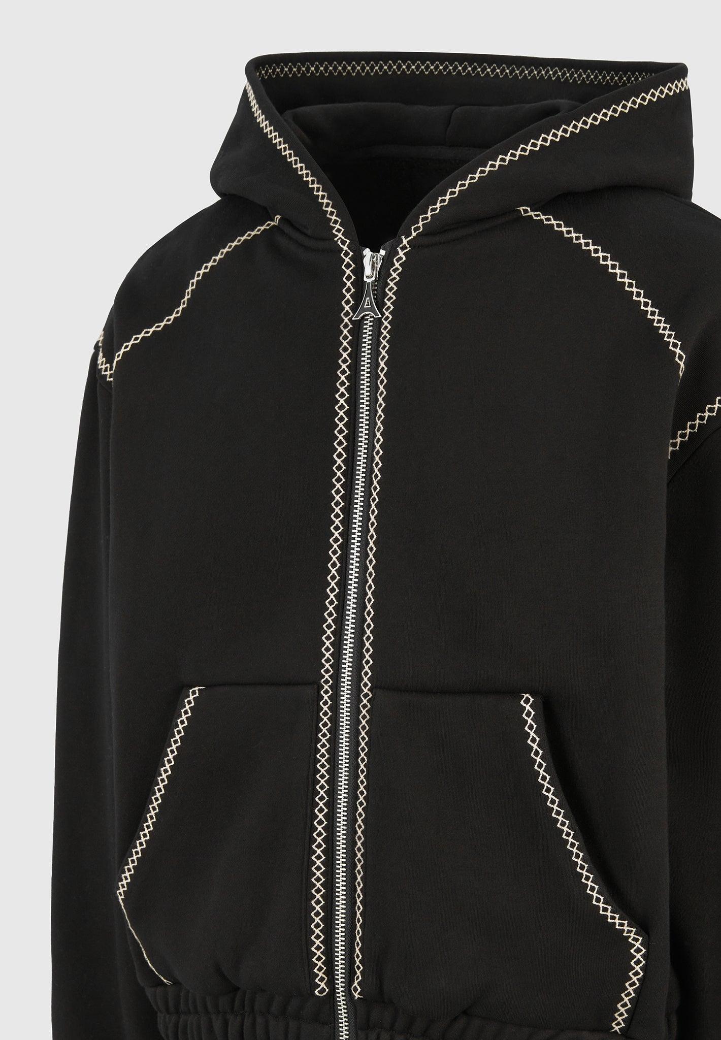 Ivan - Whipstitch Raglan Effect Zip Hoodie - Black Male Product Image