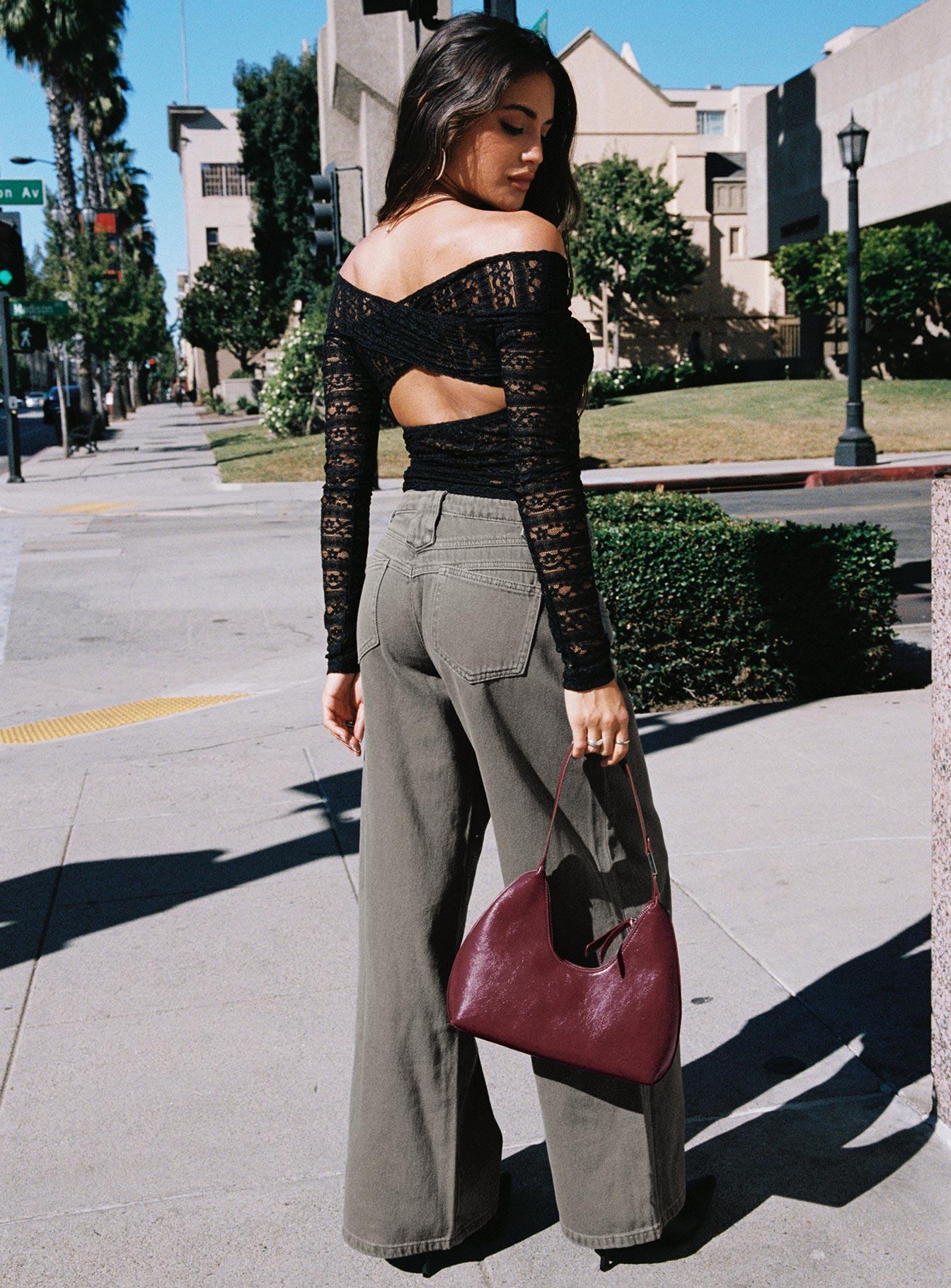 West Side Mid Rise Wide Leg Jeans Grey Wash Product Image