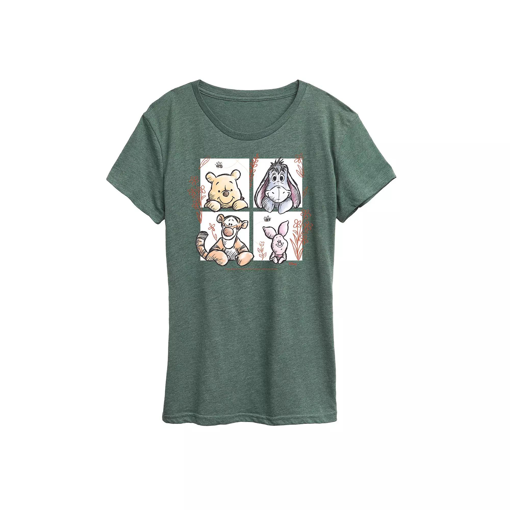 Disney's Winnie The Pooh Women's Floral Grid Graphic Tee,  Product Image