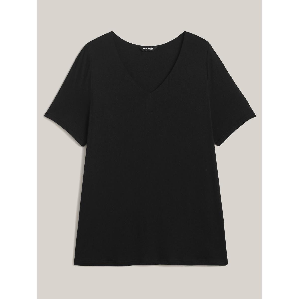 Plus Size Supersoft Fitted V-Neck T-Shirt Black Women Leisure Non V-neck Casual T-shirts BloomChic 30/6X Product Image