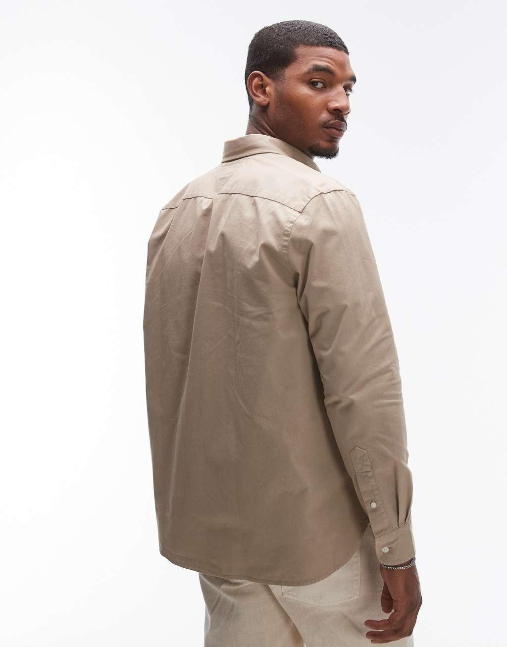 Tommy Hilfiger twill solid shirt in beige Product Image